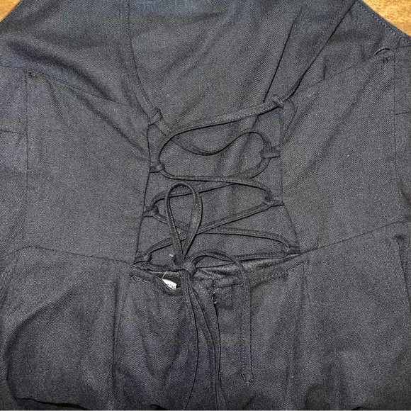 NWT The Workshop Black Linen Spaghetti Strap Dress M Lace up Back with Slit - Picture 9 of 11